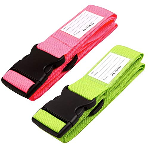 OW-Travel Cinta para Maletas de Viaje (Rosado y Verde) Correa Maleta Resistentes Cinta Maleta Seguridad. Fáciles de Ubicar Correas Maletas Viaje con Etiqueta. Correa Equipaje Luggage Strap