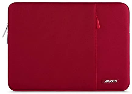 MOSISO Laptop Hülle Tasche 13,3 Zoll, 13-13,3 Zoll Laptoptasche Kratzfest | Ultraleicht, Ultradünn Polyester Vertikale Laptophülle mit Fronttasche für MacBook Pro 14, HP Dell Lenovo, Rot