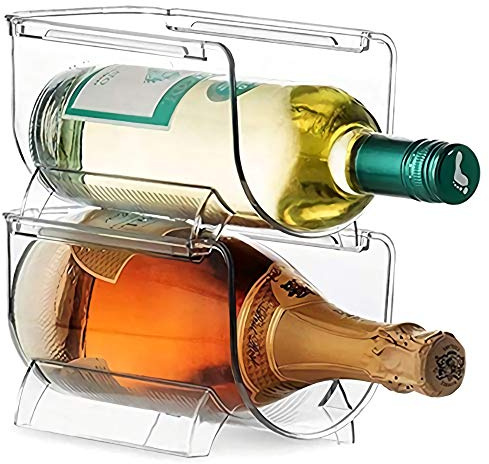 Modular Plastic Free-Standing Water Bottle and Wine Rack Storage Organizer for Kitchen Countertops, Pantry, Refrigerator,Ideal Storage for Wine, Soda, Pop and Beer - Stackable, 2 Pack - Clear