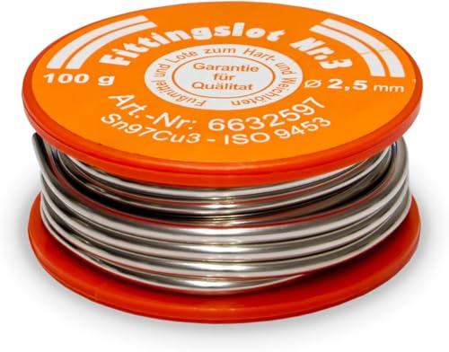 KNM Trade Lötzinn Weichlot Kupferfitting Sn97Cu3 2,5mm 100g | Bleifrei, für Kupferrohre, Weichlöten, Sn97Cu3, Klempnerbedarf, Fusionsbereich 230-250°C