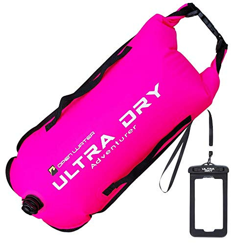 Swim Buoy Tow Float Highly Visible Swimming Float Dry Bag with Adjustable Waist Belt, Carry Strap, Waterproof Phone case for Open Water, Water Sports, Swimming 28l Pink
