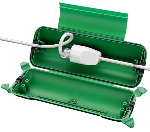RESTMO Wasserdichte Kabelbox Outdoor, Steckerschutz für Verlängerungskabel | IP44, wetterbeständig, 290x110x75mm, für Schukostecker & Elektrowerkzeug, grün