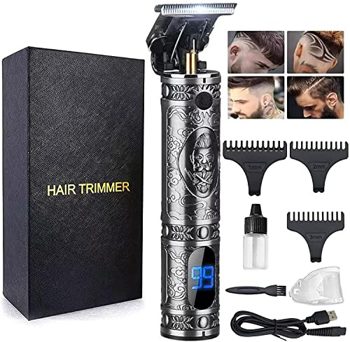 Cortadora de pelo para hombres, cortapelos para hombres, cortadoras de pelo profesionales sin cables, recargables, con cuchilla en T, recortadora de contorno en T, kit de corte de pelo, color gris