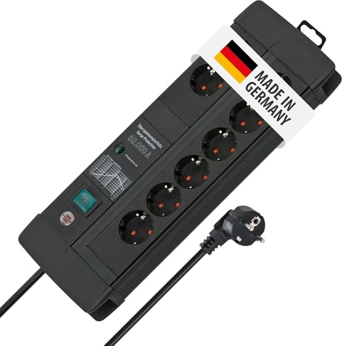 Brennenstuhl Premium-Line DUO 8-vägs grenuttag med överspänningsskydd (uttaglist med 3m kabel, med strömbrytare) svart