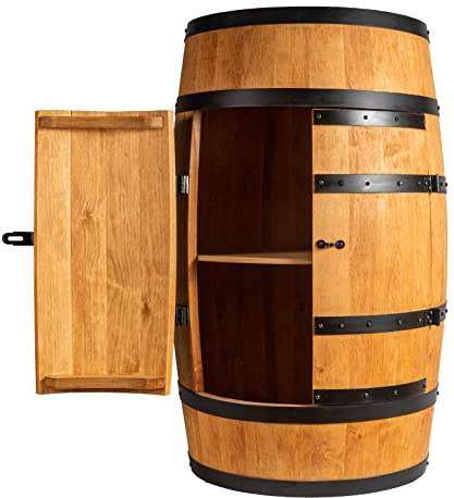 Creative Cooper Tonneau à vin avec Porte - Armoire à Alcool - Étagère à Bouteilles en Bois - Baril en Bois - Vin Rack - Wineregal - Bar à vin - Baril avec Porte - minibar de 80 cm (chêne)