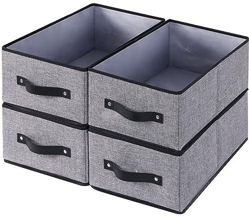 YheenLf 4 Stück Faltbare Aufbewahrungskörbe, Dekorative Aufbewahrungsboxen mit Griffen, Kleiderschrank Organizer, für Kleidung,Groß, 41×25×16.5cm, Grau
