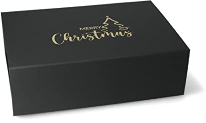 ideas in boxes Premium Geschenkbox Weihnachten, Geschenkkarton, Magnetbox, Magnetfaltbox, Geschenkverpackung für Weihnachten mit Schriftzug, 33x22x10cm, Schwarz matt mit Gold