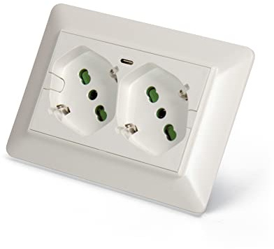 FANTON 421000-27 Multipresa universale da incasso OPERA/MTX doppia presa bipasso italo/tedesca 2P+T 16A 1 presa USB-C 5V 3A precablata per scatola a 3 moduli + adattatore USB C/A