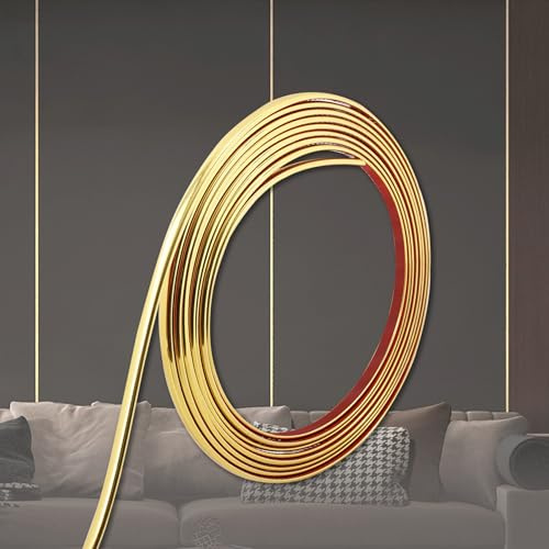 Shiny Gold Flexible Peel and Stick Wall & Floor Strip, Molding Trim for Tile, Mirror, Cabinet (5m x 1cm)
