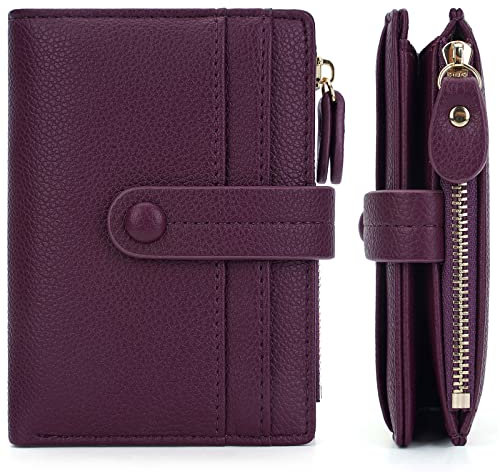 HKCLUF Geldbörse Damen, Geldbeutel Frauen Leder, RFID Portemonnaie Kleine Brieftasche mit Münzfach Damengeldbörsen Reißverschluss Viele Fächer(Weinviolett)