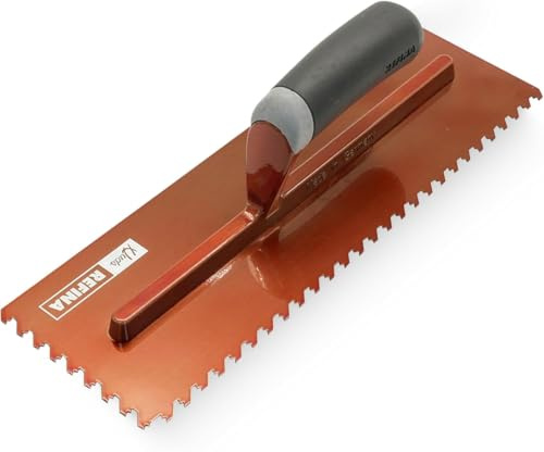 Refina NotchTile Copper Tile Adhesive Notched Trowel for Wall & Floor Tiles - Left-Handed 14x4¾ (360x120mm) XL Trowel with Laser-Cut H45 6mm Notches - Soft Grip Durable Tiling Tools