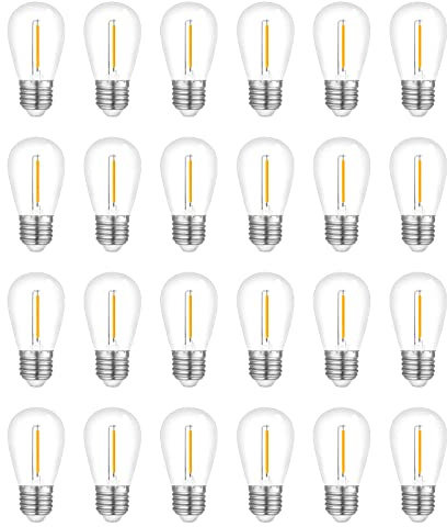 Visther LED 5000K Outdoor String Light Bulbs, Waterproof S14 Replacement Bulb, E26 Base, 1W 120V, Daylight, 24-Pack