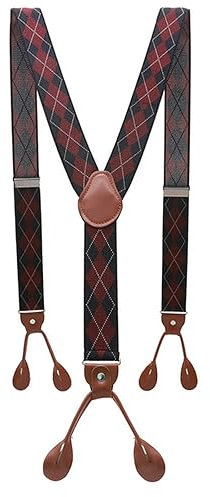 WILsem Vintage-Hosenträger für Herren, verstellbare Hosenträger mit 6 Knöpfen, elastisch, Y-Form, Braun, Leder, PU, 09, Einheitsgröße