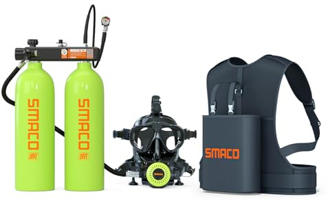 SMACO Mini Bouteille de plongée 2 l - Double Bouteille d'oxygène - Petite Bouteille de plongée - pour Respiration sous-Marine - Réservoir d'oxygène - 2 x 2 l - pour Sauvetage d'urgence, Nettoyage de