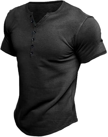 Comdecevis Mens Henley T-Shirts V Neck Summer Casual Shirts Black L