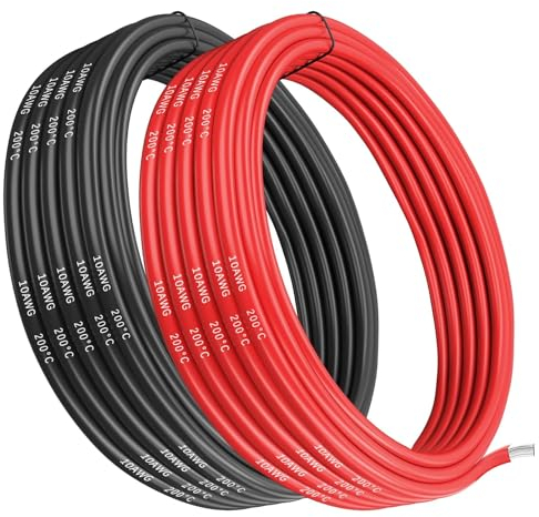 Gruiqrd 10 Gauge Silicone Wire, 10 AWG 5.26mm² Electrical Cable 5M [2.5m Black and 2.5m Red], Flexible 1050 Strands 0.08 mm of Tinned Copper High Temperature Wire for RC Car, Marine, Drone, etc
