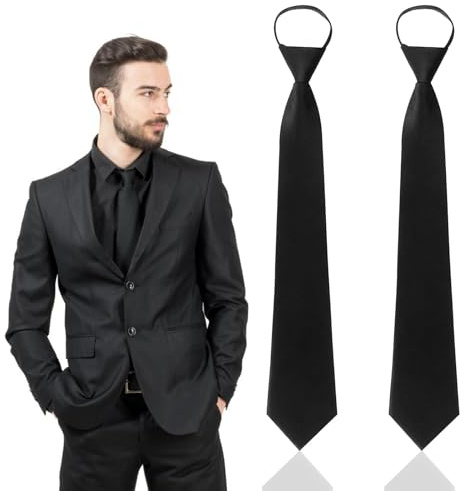 RRICHH 2 Stück Krawatten für Herren Krawatte Schlips Schwarz mit Reißverschluss Verstellbar für Business Hochzeit Cosplay Geburtstag Geschenk für Papa Vorgebunden Knoten Schlips für Anzug Interview