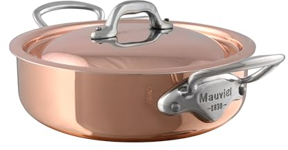 Mauviel M'Heritage 150 S 1.5mm Polished Copper & Stainless Steel Rondeau/Braiser Pan With Curved Lid and Cast Stainless Steel Handle, 6-qt, Made In France