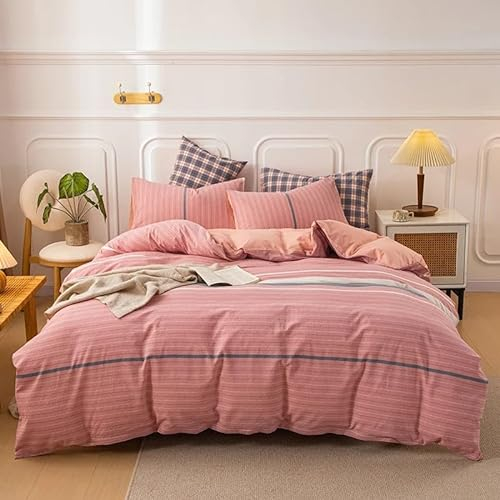 EXSANLIEAY Einfach BettwäSche 200x220 Streifen Muster Wende BettwäSche-Sets Microfaser Bettbezug & 2 Kissenbezug 80x80 mit Reißverschluss, Weich & Bügelfrei, Als Ganzjahres-Bettwäsche Geeignet