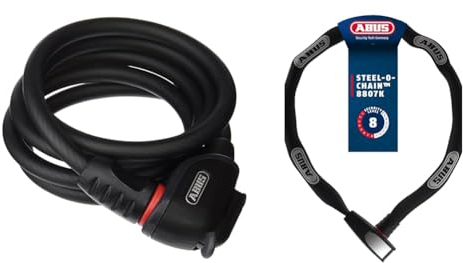 ABUS Kabelschloss Phantom 8950/180 KF - Fahrradschloss-Set & Kettenschloss Steel-O-Chain 8807K – Flexibles Fahrradschloss aus gehärtetem Stahl – ABUS-Sicherheitslevel 8-85 cm - Schwarz
