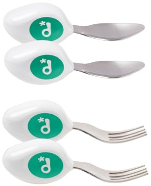 doddl Toddler Cutlery Set (12-24 Months) – 2-Piece Spoon & Fork for Self-Feeding – Easy-Grip Handles for Toddlers (Fresh Green (Twin Pack))