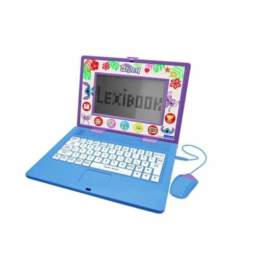 LEXIBOOK, Disney Stitch, Bilingual and Educational Laptop ENGLISH/SPANISH, Toy for Children, 170 Activities to Learn, Play Games and Music, Large Screen, Blue, JC599Di2