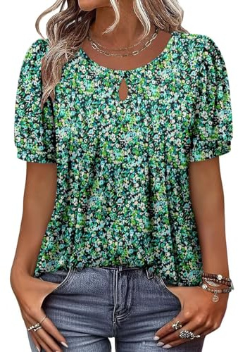 KISSMODA Blouse for Women Puff Sleeve Lightweight Boho Tunic Shirts Crew Neck Dressy Casual Work Tops 2026 Fashion L