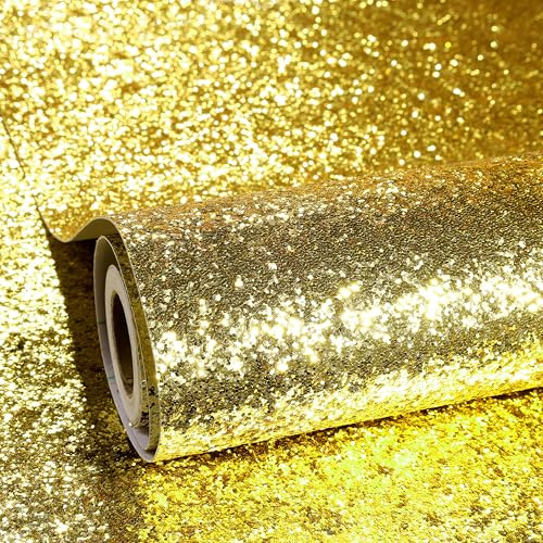 ReWallpaper Glitzer Tapete Gold Möbelfolie für Tisch Schränke Kommode 40CMx7M Küchenfolie Selbstklebend Glitzer Pailletten Tapeten Wohnzimmer Flur Gold Glitzerfolie Selbstklebend Basteln