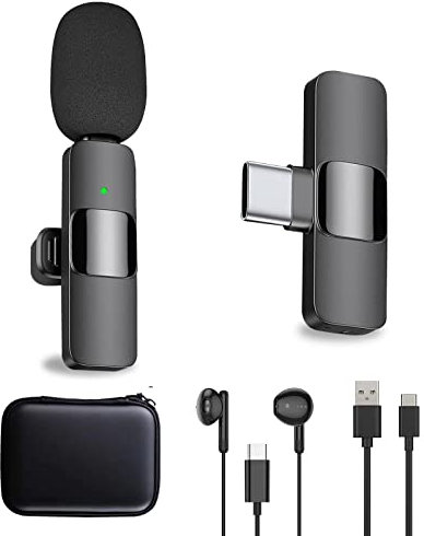 Micrófono de Solapa Inalámbrico para Android Smartphone,USB C Wireless Micro, Mini Micrófono Condensador Omnidireccional de Grabación de Vídeo para Entrevista Podcast Vlog Youtube Live Stream-2mic