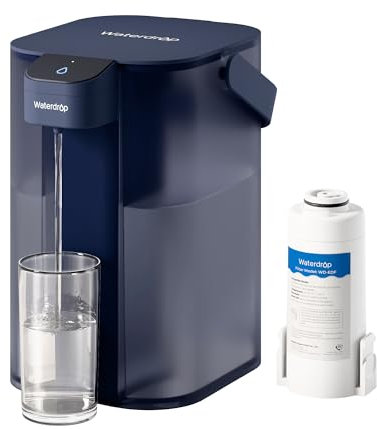 Waterdrop Jarra de filtro de agua eléctrica instantánea, 3,5 l, 3 meses, filtro de agua potable para exteriores, reduce el cloro, plomo, mercurio, PFAS, PFOA/PFOS, Azul (con 1 filtro de 757L)