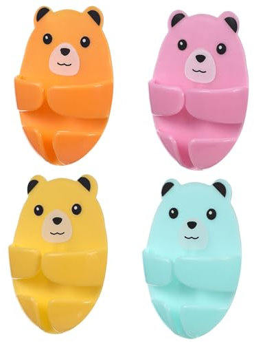 Housoutil 4pcs Strong Adhesive Power Plug Holders Cartoon Wall Hooks for Kitchen Plastic Plug Organizers No Damage Installation