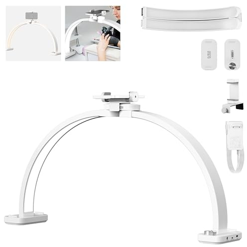 NEEWER BÁSICO HM01-D - Lámpara de arco (29 pulgadas, LED, 40 W, media luna, 3000 K-6500 K, 3400 Lux/0,5 m, CRI95, carga USB, soporte para teléfono para manicura, maquillaje, belleza, tatuaje