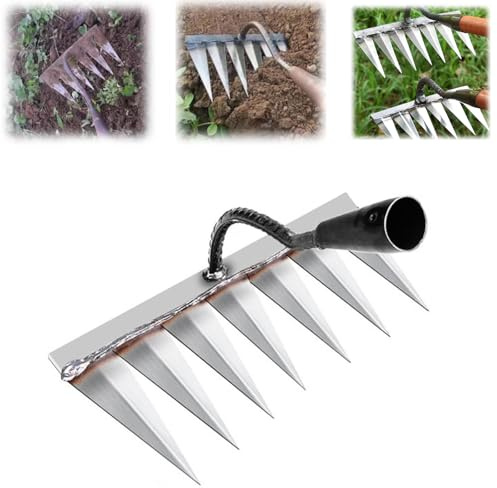 Rastrillo de hierro – Rastrillo de hierro para jardinería y deshierbe, rastrillo de mano de jardín de carbono, rastrillo de deshierbe, rastrillo de azada de hierro para patio, jardinería, deshierbe,