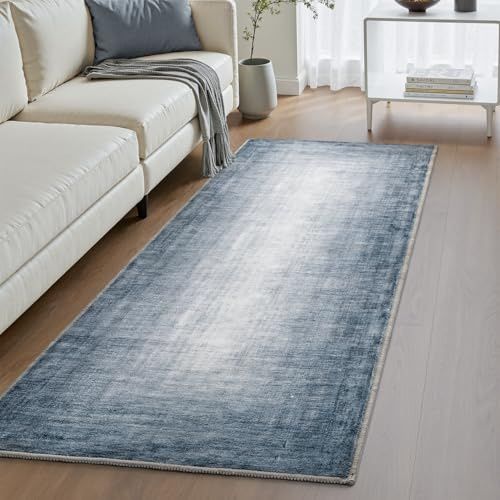SIXHOME Abstract Rugs Living Room 80 * 150cm, Washable Area Rug for Bedroom with Non-Slip Backing and Durable Edge Binding, Minimalist Carpet for Living Room, Bedroom, Modern Home Deco Mat, Blue