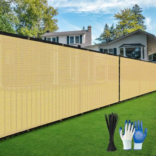 DenForste Privacy Fence Screen,with Gloves, 8X50FT Heavy Duty 220GSM 98% Blockage Privacy Screen Fence for Outdoor Wall Garden Yard Backyard (Sand)