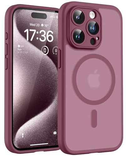TOCOL for iPhone 15 Pro Max Case, Compatible with MagSafe, Plum | Full Camera Protection, Built-in Magnets, 15FT Military-Grade Shockproof Thin Slim Translucent Matte Phone Cover