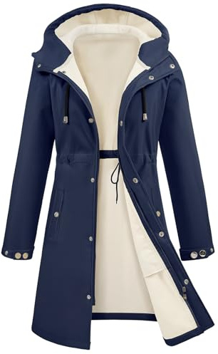 RITOSTA Veste Softshell Femme Imperméable Hiver Veste Polaire Longue Parka Coupe Vent Légère Jacket À Capuche Casual Blouson Zippé Vêtements Extérieur(Marine,XL)