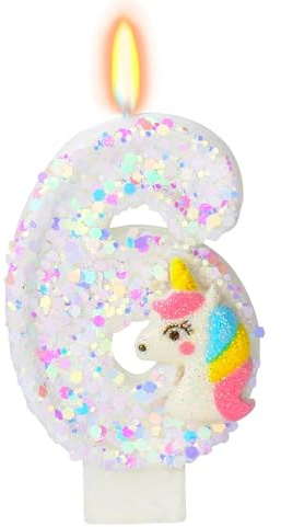 DazzJoy Einhorn Geburtstagskerzen Zahlen 6, Einhorn Kerze 6 Geburtstag Mädchen, Unicorn Geburtstagskerze 6 Jahre, Einhorn Kuchen Deko 6. Geburtstag Mädchen, Unicorn Zahlenkerze 6 Weiß(ca.7,5cm)