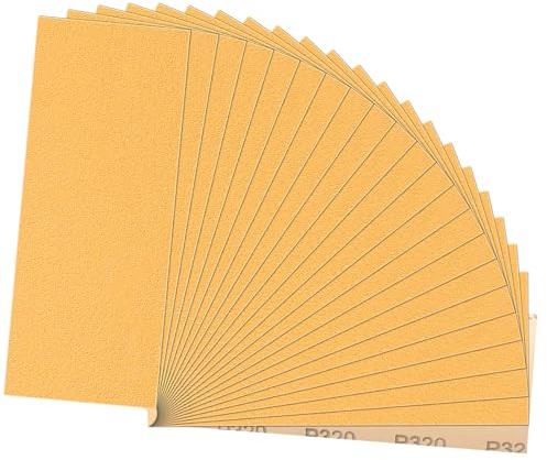 STEBRUAM 21 stycken slippapper, 93 x 230 mm, 320, korn, vått och torrt sandpapper för bil/trämöbler/sten/lack/metall/glas (gul)