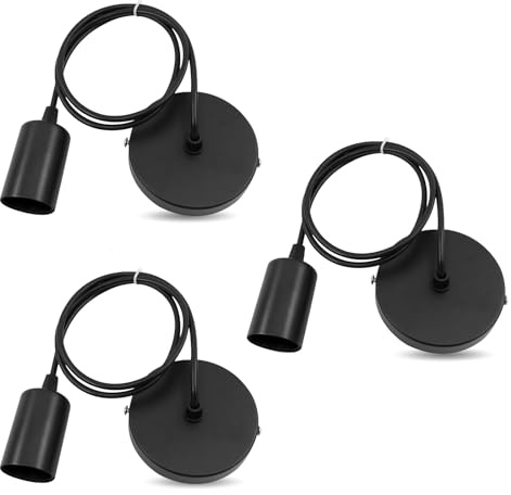 HEUIOP 3 PCS Ceiling Pendant Light Fitting E27 Pendant Light Fitting 51cm in LengthBlack Plastic Ceiling Lamp Holder Bulb Holder for Kitchen Living Room Bedroom Dinning Room Lightings