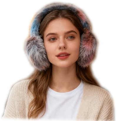 OhMill Faux Fur Fashion Winter Earmuffs Colorful Thickened Foldable Portable Ear Muffs Warmers for Women Men