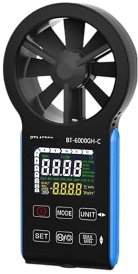 Anemometro impermeabile, con touch screen a colori. Velocità del-vento- portatile. Misura il flusso d'aria e mantiene i dati sulla temperatura