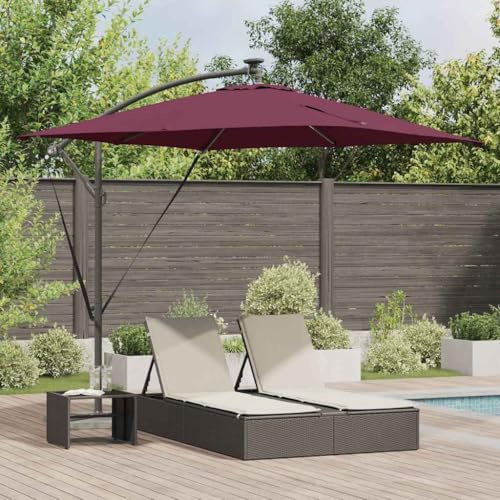 Ziaphsol Parasol bananier en saillie - Rouge bordeaux - 249 x 249 x 250 cm - Avec protection UV - LED solaires - Résistant au vent - Pour jardin, terrasse, balcon