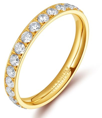 TIEHOKTW Eheringe Damen Silber/Gold/Roségold, Verlobungsring Titan 3MM Ewigkeit Hochzeitsring Freundschaftsringe mit Gravur Zirkonia Damenring Modeschmuck Gr. 47-70