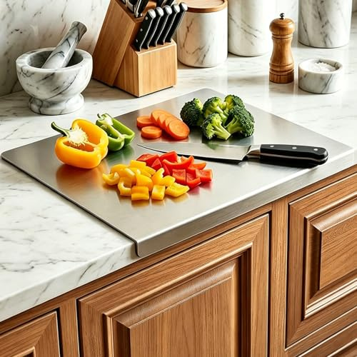 Stainless Steel Cutting Board with Lip, 304 Metal Cutting Board for Kitchen Countertop, Dishwasher Safe Chopping Board for Meat Vegetables Bread Baking, 30x30cm / 30x40cm (30x40)