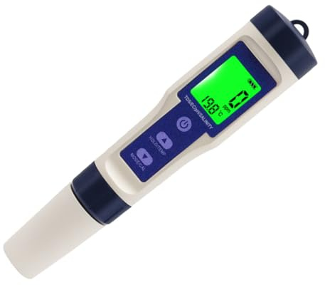 Kisangel Hochpräziser Tragbarer Digitaler Salzwassertester 5 in 1 mit Hintergrundbeleuchtung Kunststoff für Aquarien Meerwasser Schwimmbad