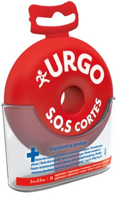 Urgo - SOS Cortes - Cinta autoadhesiva para detener el sangrado - Ideal para las situaciones de urgencia - Banda de 2,5 cm x 3 m