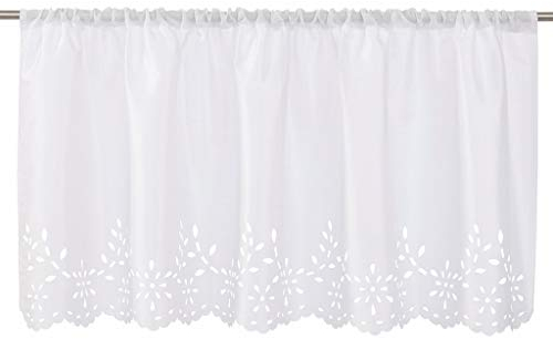 Joyswahl Küchen Scheibengardine Voile Bistrogardine mit Lasercut-Muster »Carmen« Stangendurchzug Gardine Stores HxB 45x120cm Weiß 1er Pack