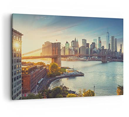 ARTTOR Bilder auf Leinwand 120x80cm Wandbild Architektur Städte - 4047 | New York Brücke Groß XXL Wanddekoration Wohnzimmer Schlafzimmer Küche Wanddeko Wand Kunstdruck Wandkunst Wall Decor ARTTOR