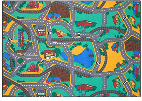 Carpet Studio Teppich Kinderzimmer 140x200cm, Kinderteppich, Spielteppich Straße Jungen & Mädchen, Teppiche für Babyzimmer, Schlafzimmer & Spielzimmer, Antirutsch, 30°C waschbar - Playtime